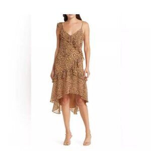 CHARLES HENRY Tiered Leopard Print Ruffle High Low Dress Size M NWOT MSR…